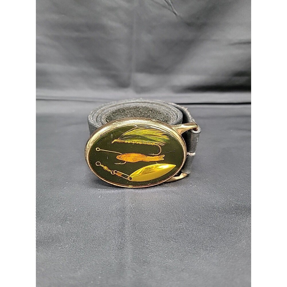 Vintage Von West Fishing Lure Inlay Leather Belt 38"